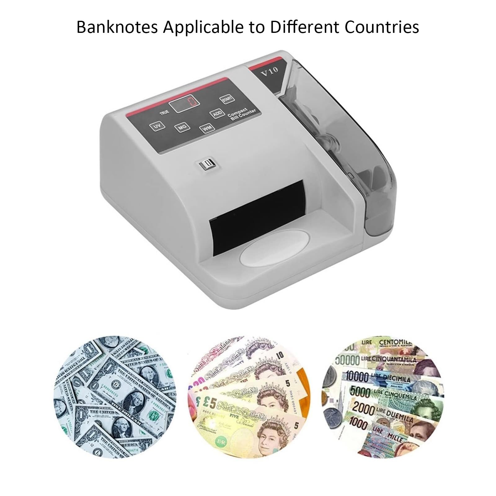 Mini contatore portatile per banconote, conteggio banconote con istruzioni sonore, conta fino a 999 banconote, 600 pezzi/min, rilevamento contraffatti per valuta mondiale