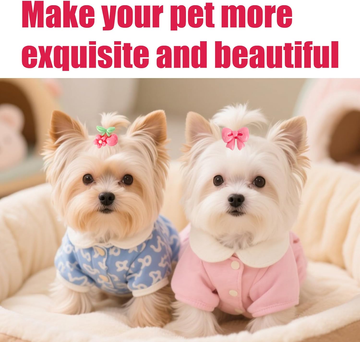 20 Pcs Dog Hair Ties with Elastic Bands, Roses with Flowers Bows Cherries Assorted Styles Cute Puppy Hair Accessories for Small Dogs Girls Daily Care and Hairstyle 8