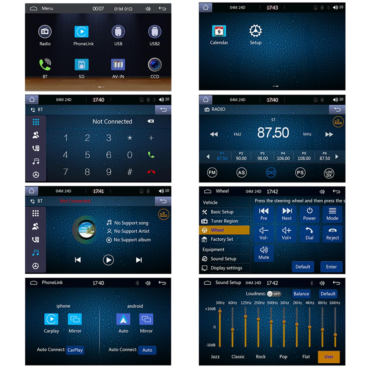7 "2 Din Carplay Android Auto Radio samochodowe Bluetooth Mirror Link Ekran dotykowy Audio Stereo MP5 Odtwarzacz multimedialny Kierownica FM/TF/USB z pilotem