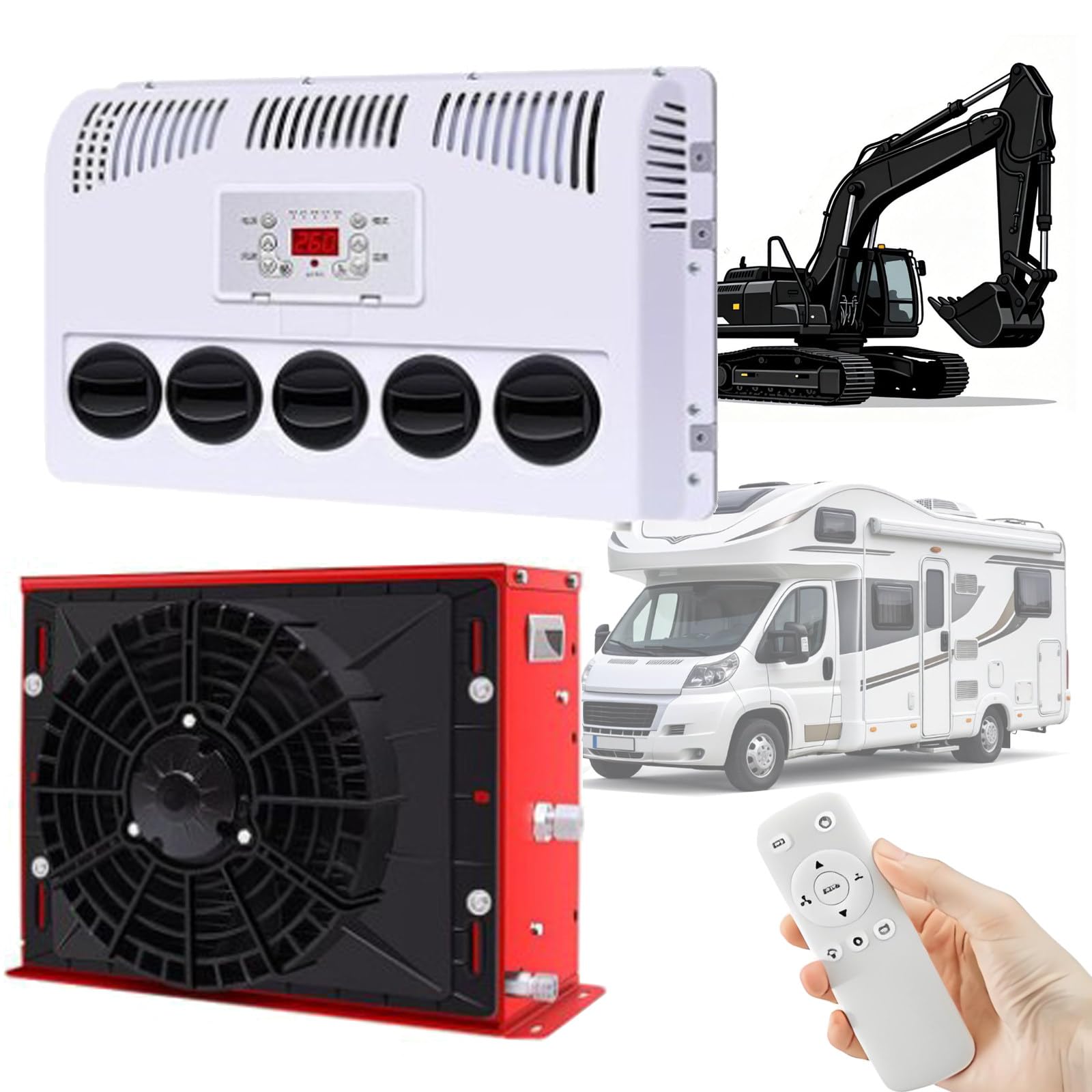 Klimatyzator do kampera - 12 V/24 V, klimatyzator kabinowy do ciężarówki, klimatyzator typu split, szybko chłodzący do ciężarówek, autobusów, przyczep kempingowych, ciężarówek Red-24V