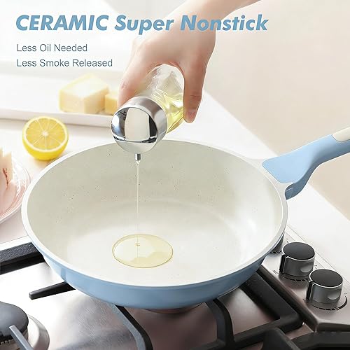 Miniatura 7 de SENSARTE - Sartén antiadherente de cerámica de 8 pulgadas, sartén saludable no tóxica, sartén para tortilla compatible con inducción con mango Azul