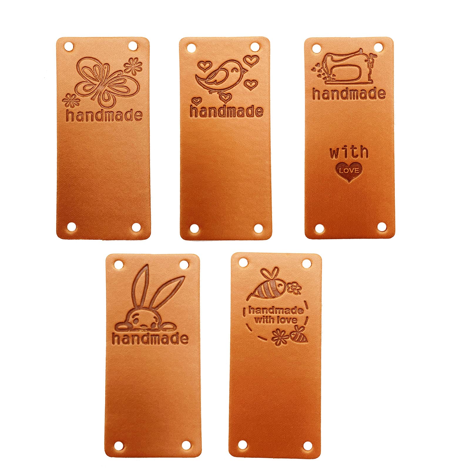 EvaGO50 Pieces PU Leather Handmade Tag Label Handmade Tags Button with Holes Embossed Tag Embellishment Knit DIY for Jewelry Making Crafts, Sewing Clothing Decoration and More(5 Styles)