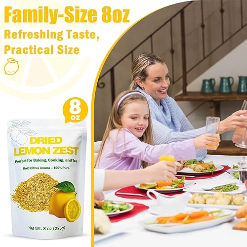 Miniatura 2 de Ralladura de limón seca de 8 onzas, sabor cítrico audaz para hornear, té, condimentos, adobos, mezclas de especias, cáscara de limón granulada para
