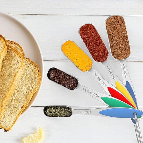 Miniatura 5 de Wildone - Juego de 20 tazas y cucharas medidoras de acero inoxidable, apilables, incluye 8 tazas medidoras, 10 cucharas medidoras, 1 nivelador y 1