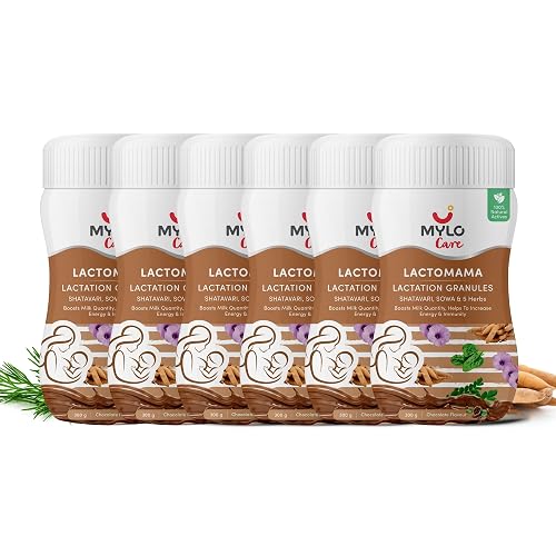 Mylo Lactomama Granules – Lactation Supplement for breastfeeding with Shatavari to Increase Breast Milk - 300 g each | With Herbs like Moringa, Sowa & 5 Others | 2 Scoops per Serving (Pack of 6, Chocolate)