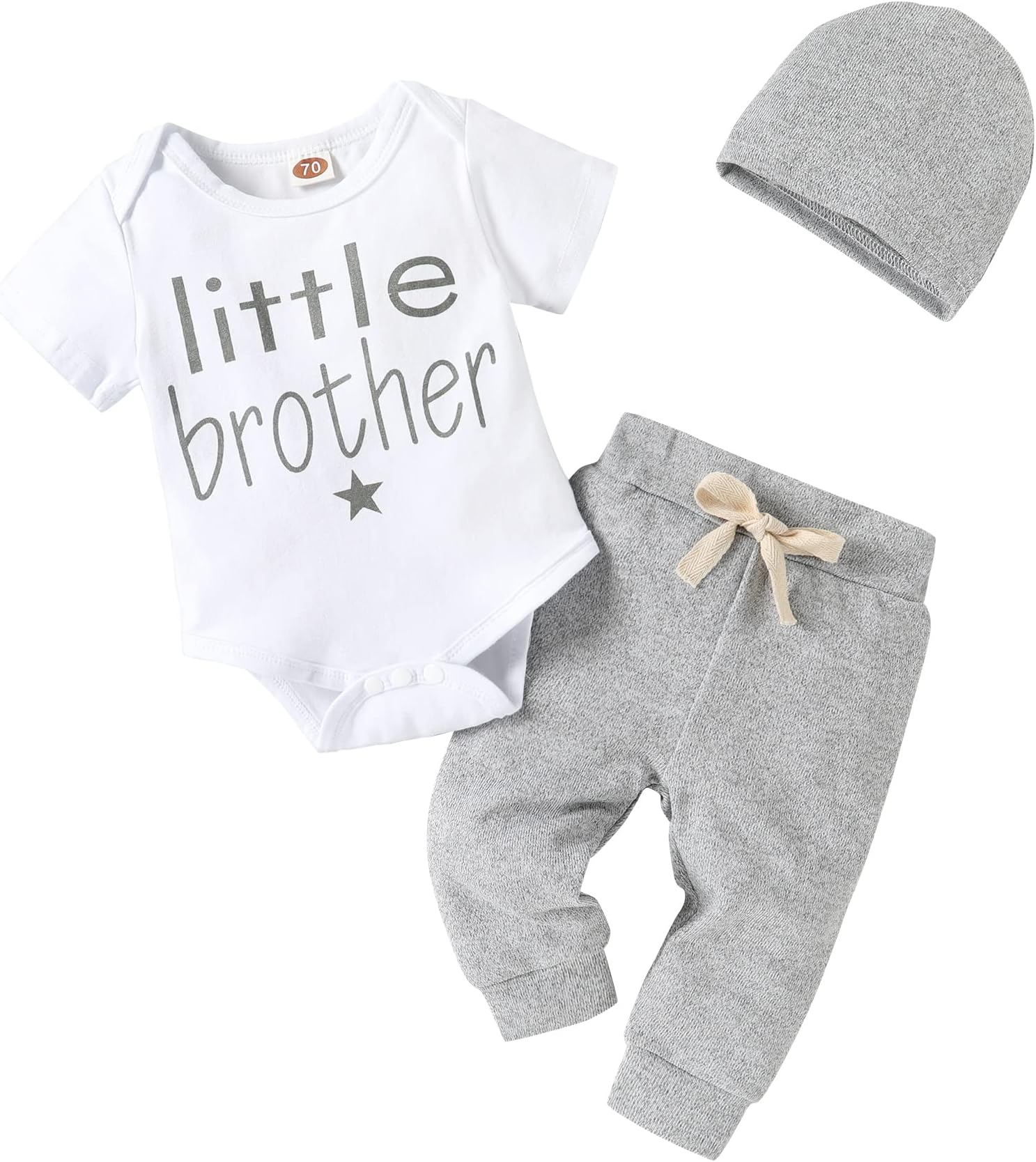 Happy Town 3Pcs Baby Boy Clothes Newborn Infant Bodysuit Summer Cotton Short Sleeve Romper +Pants+Hat Outfits Set (White#4, 0-3 Months)