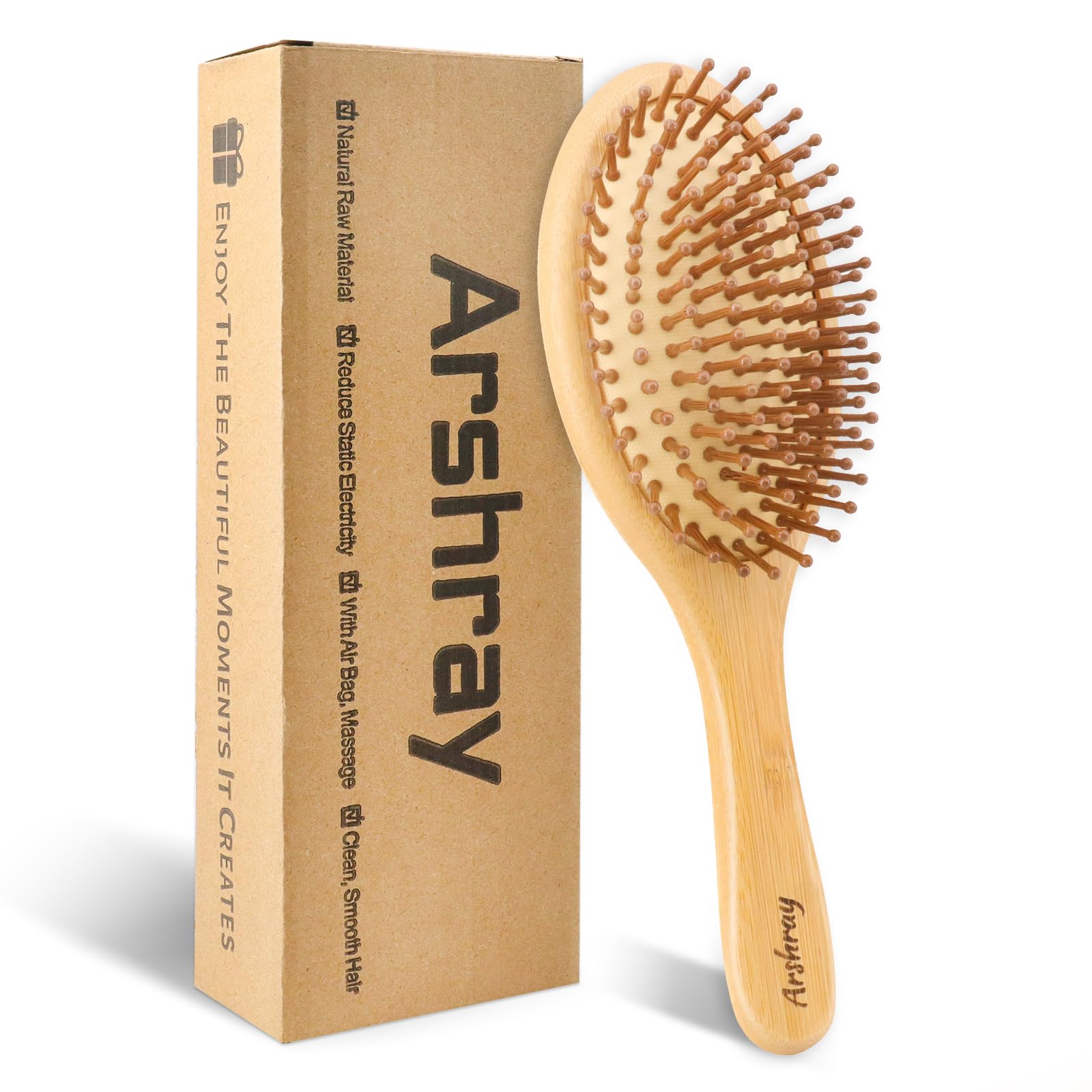 Bamboo Brush,Bamboo Hair Brushes for Women,Ergonomic Handle Fits the Hand Shape,Can Massage the Scalp,Can Be Used By Men,Women,Young and Old