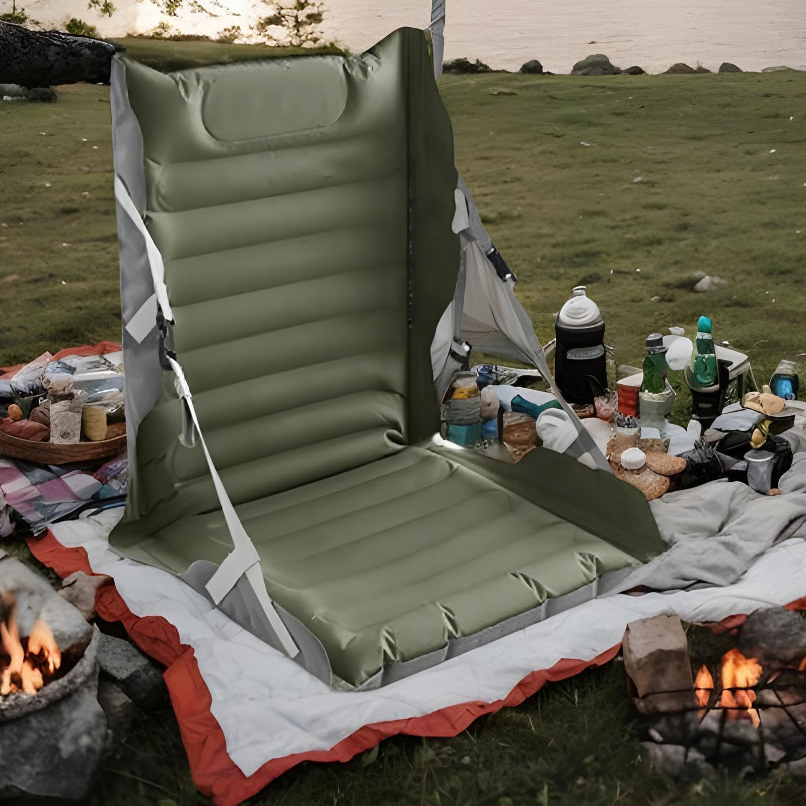 Cuscino Gonfiabile da Viaggio e Sedia Cuscino Pieghevole con Supporto | Tappetino Gonfiabile per il Libero per Campeggio Escursionismo Backpacking Spiaggia Pesca Sport Stadio Viaggio Outdo