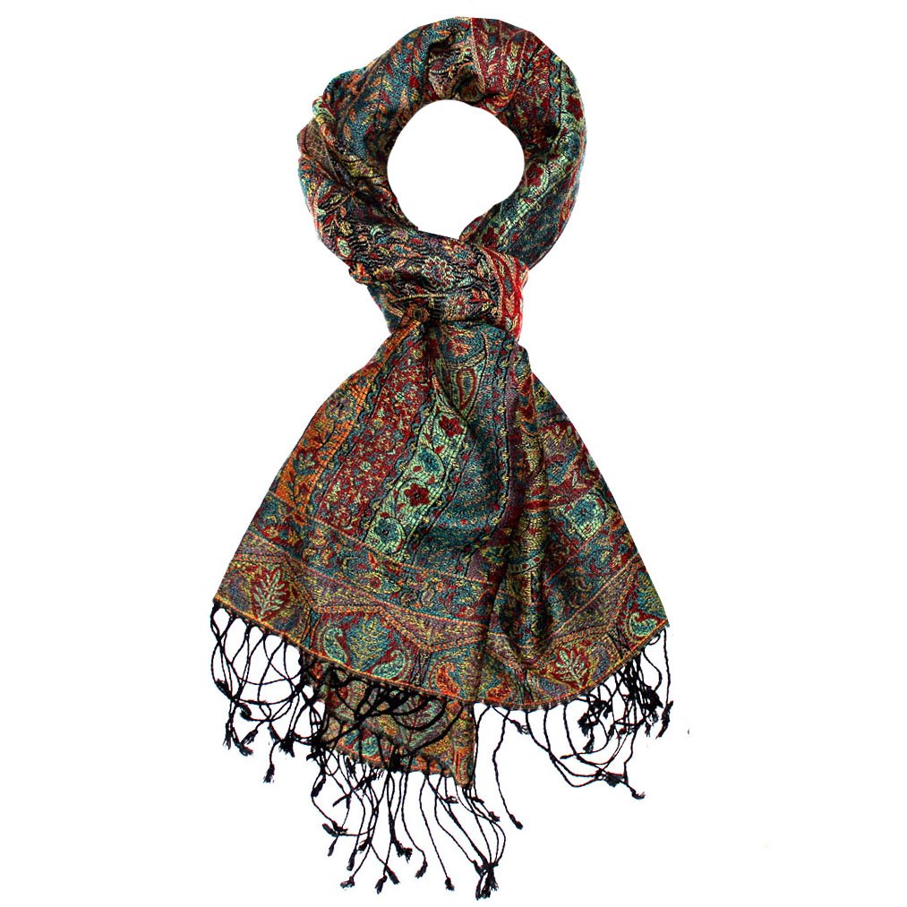 Lorenzo Cana - Pashmina szal damski z jedwabiu i wełny, 70 x 190 cm, wzór Paisley, 78118, Petrol, 70 x 190 cm