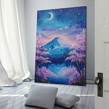 Amazon.co.jp: 絵画 富士山の夜桜が美しい景色インテリア 絵画 美しい