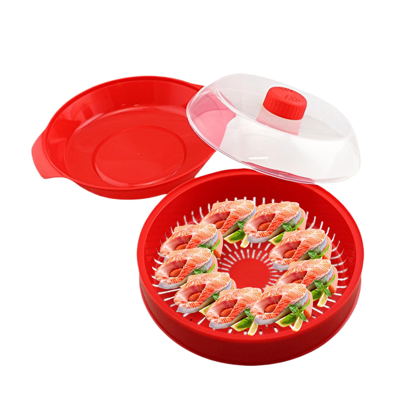 Vaporizador de alimentos para microondas con tapa resistente al calor