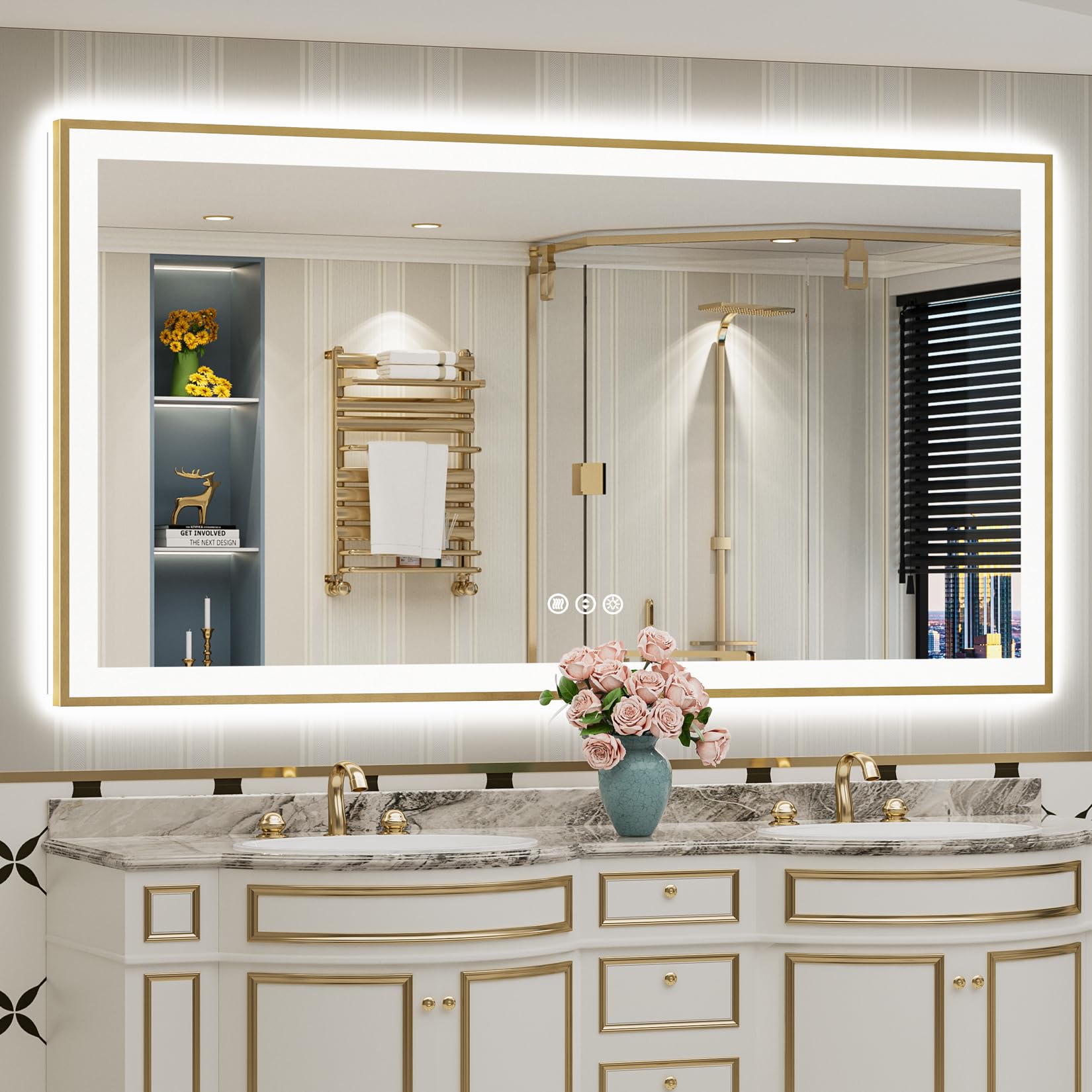 72x40 Gold LED Bathroom Mirror with Lights, Lighted Vanity Mirror