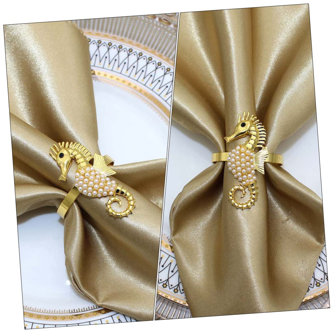 GLEAVI 12 Set Portatovagliolo Decorativi Con Perle Per Decorare E Ristoranti E Feste 6 Pezzi * 12