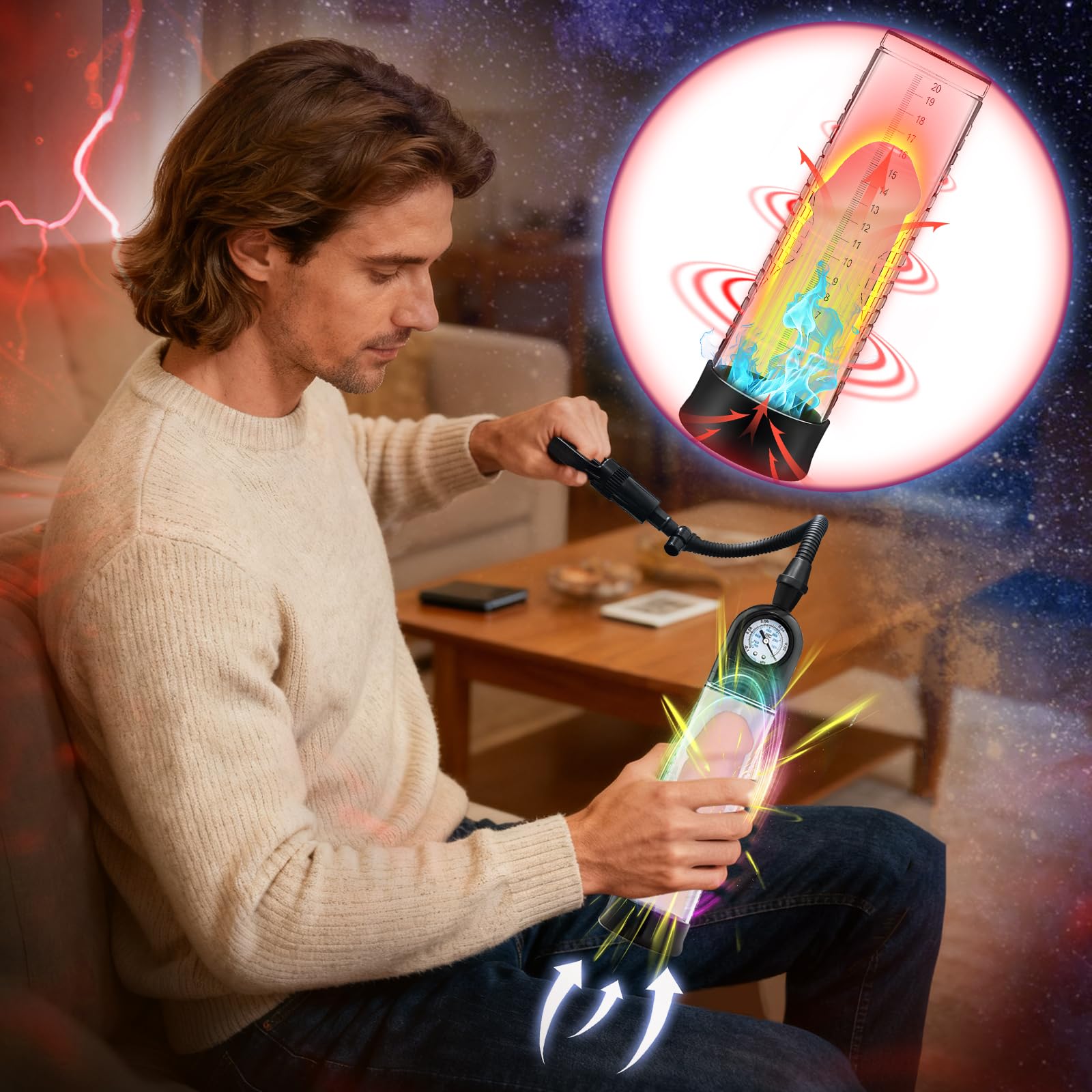 Sex Toýs Homme Pompes à Pénis avec Jouet en Silicone et 3 Gaines Pompe Penis Manuelle avec Manomètre et Échelle Extenseur de Pénis Masculin pour Agrandir Son Pénis Agrandisseur de Pénis (Negative,C)