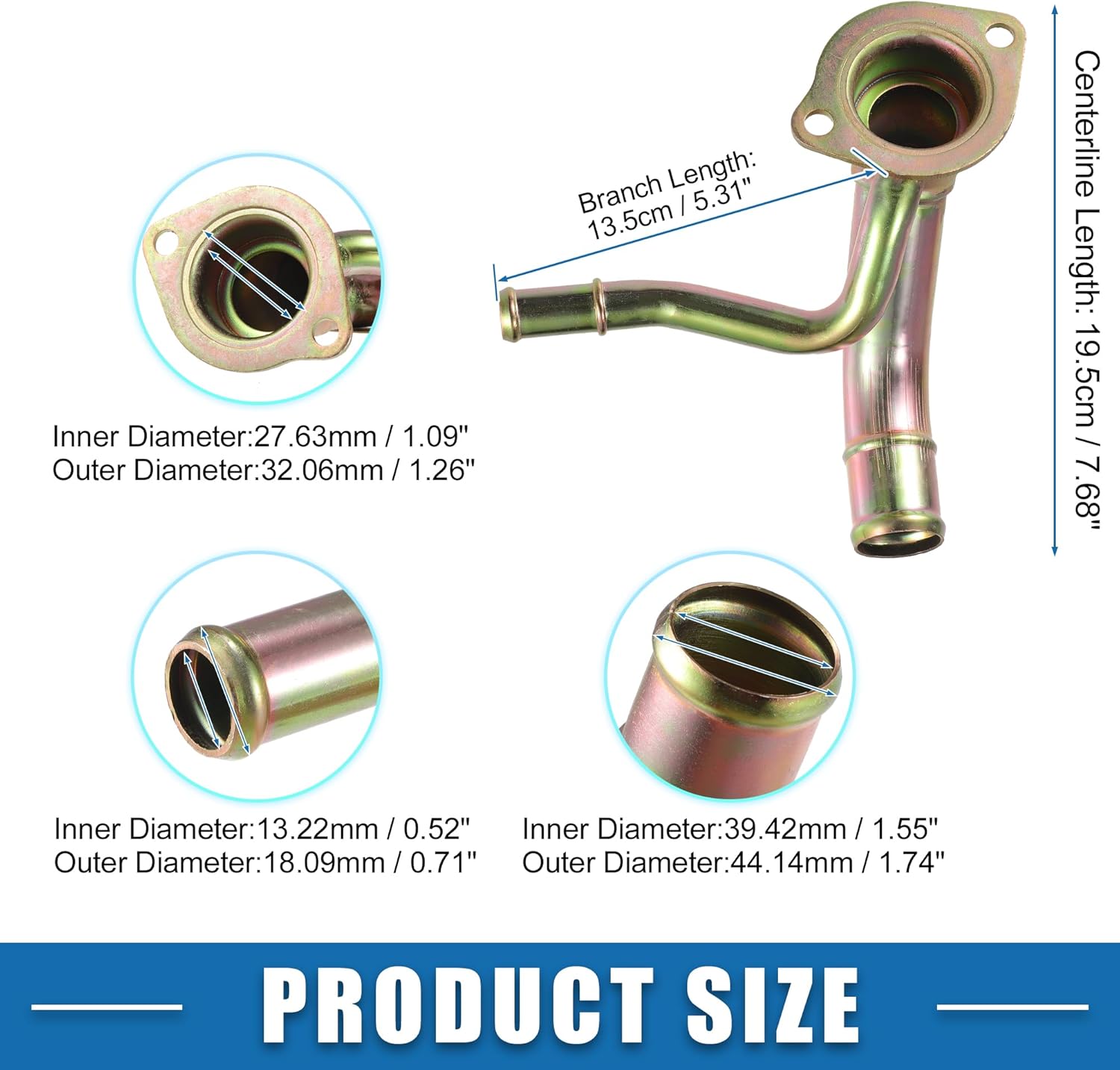 Engine Coolant Thermostat Housing No.F2TZ-8592-AA Water Pump Outlet Tube for Ford for Ranger 1992-1994 Metal Bronze Tone