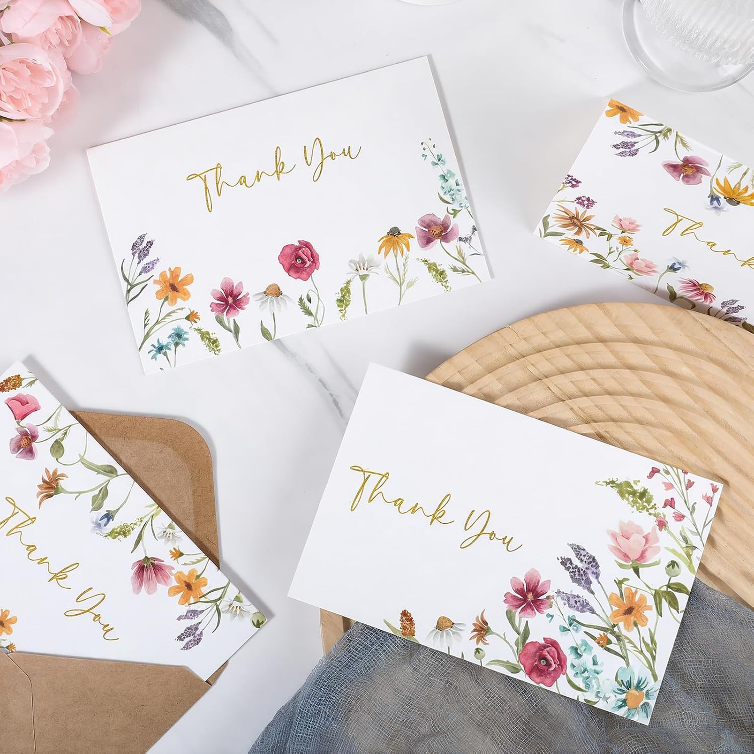 Wildflower Thank You Cards with Envelopes for Wedding Baby Shower