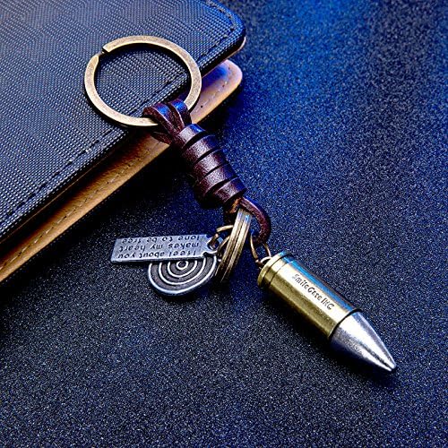 AuPra Leather Guns KeyChains Friend Gift Ideas Women Men Good Luck Sword Pistol Shield KeyRings Small Surprise Present