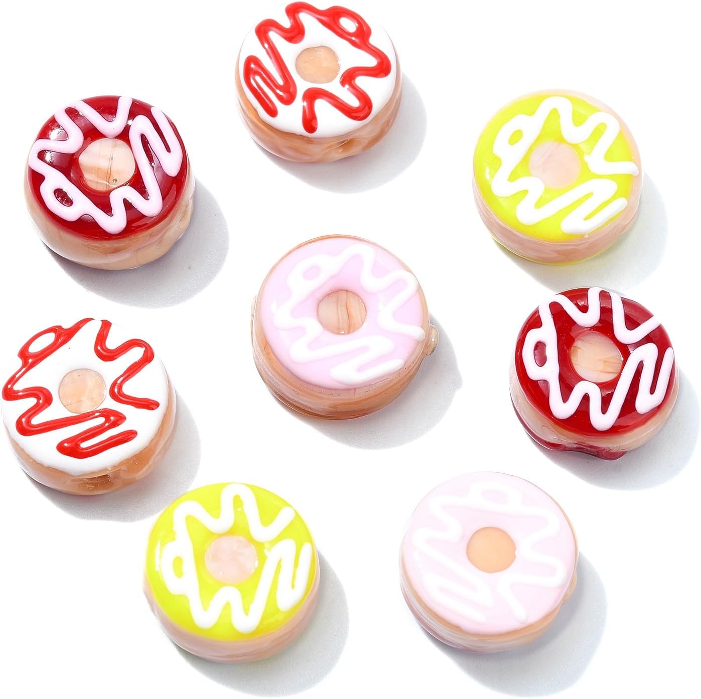 LiQunSweet 25 Pcs Handmade Lampwork Enamel Glass Dessert Sweets Charm Donut Beads for Bracelet DIY Crafts Jewelry Making