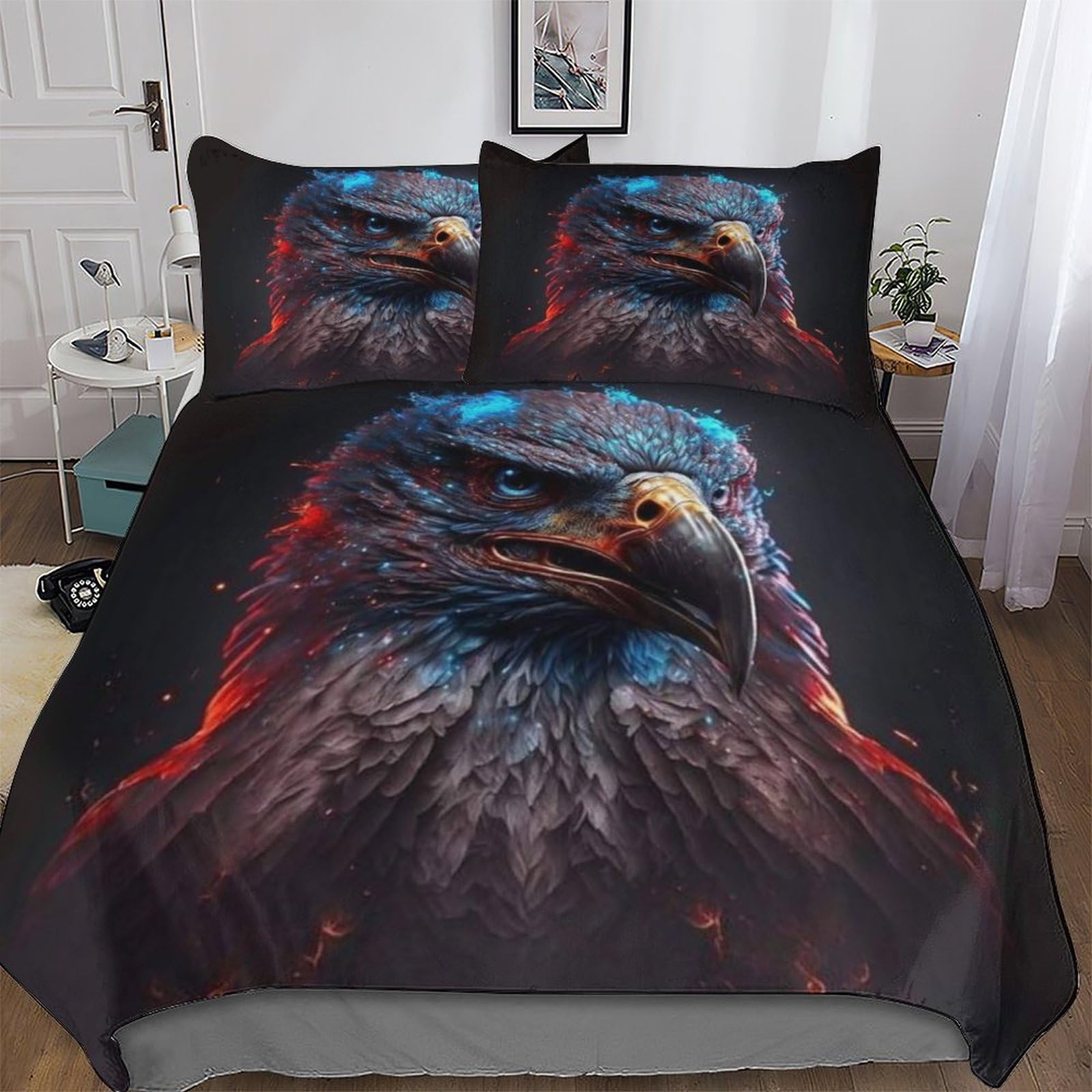 Housse de couette imprimé aigle en microfibre douce avec zip 220x240