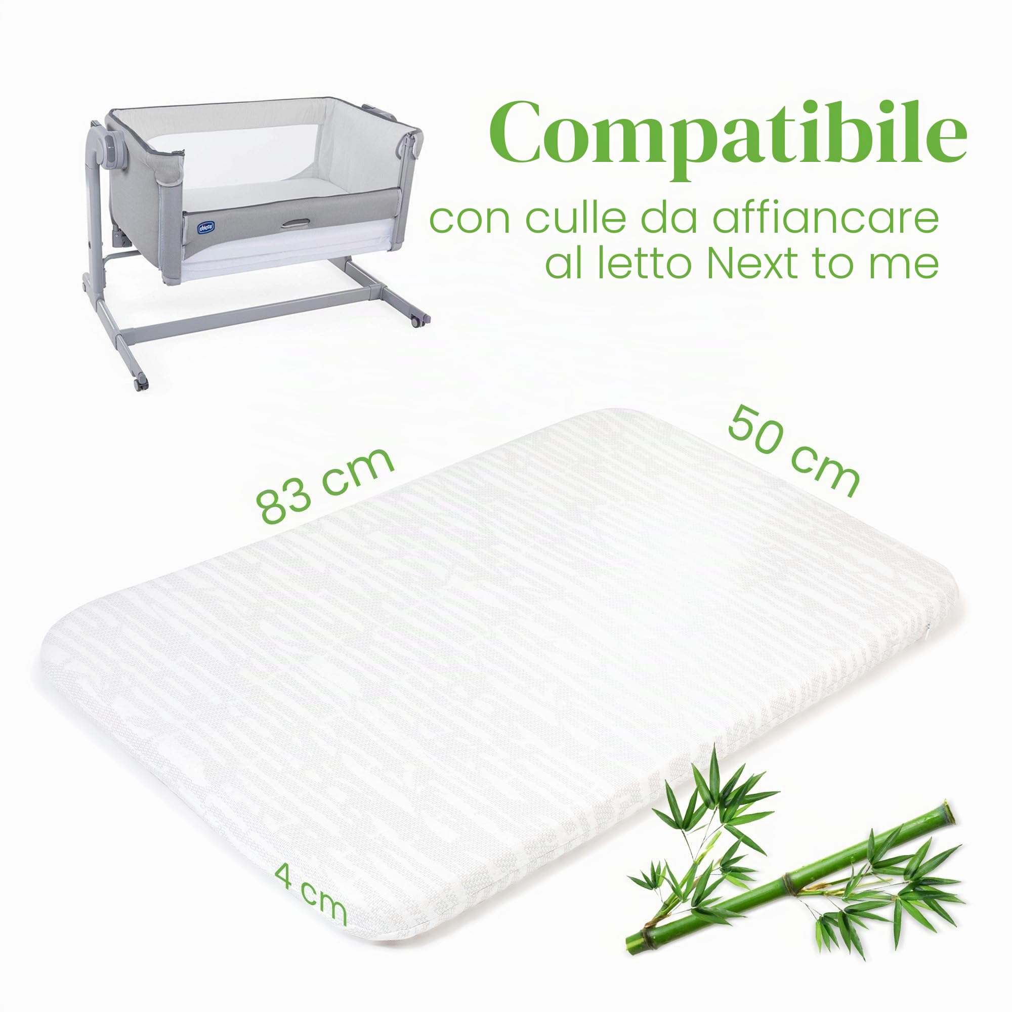 Comfier Sleep Chicco Next to Me - Materasso 50 x 83 cm, con rivestimento in bambù super morbido, si adatta perfettamente a tutti i materassi standard per culla Chicco Next to Me