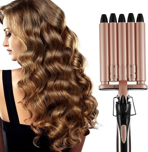 Crimpadoras y onduladoras de cabello de 5 barriles, de calor rápido, varita portátil de 0.591 in para cabello largo, rizador ondulado de temperatura