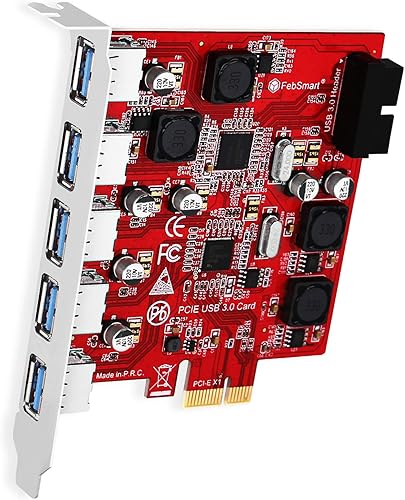Tarjeta de expansión PCIE de 7 puertos Superspeed 5Gbps USB 3.0, 5 puertos USB-A y un cabezal USB 3.0 de 19 pines, tecnología FebSmart
