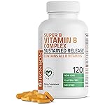 Bronson Super B Vitamin B Complex Sustained Slow Release (Vitamin B1, B2, B3, B6, B9 - Folic Acid, B12) Contains All B Vitamins 120 Tablets