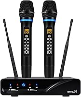 Vista 1 de Micrófono inalámbrico J10 Sistema de karaoke recargable, micrófono inalámbrico de metal UHF de mano con control de graves agudos de volumen y caja