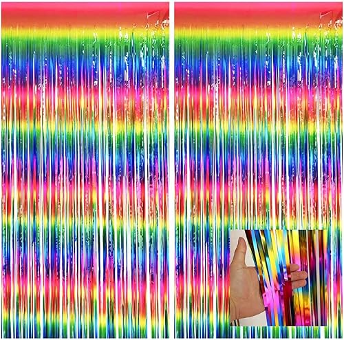 Paquete de 2 cortinas de oropel de aluminio rojo (3.2 x 8.2 pies), cortinas de flecos metálicos con purpurina para decoración de fiestas