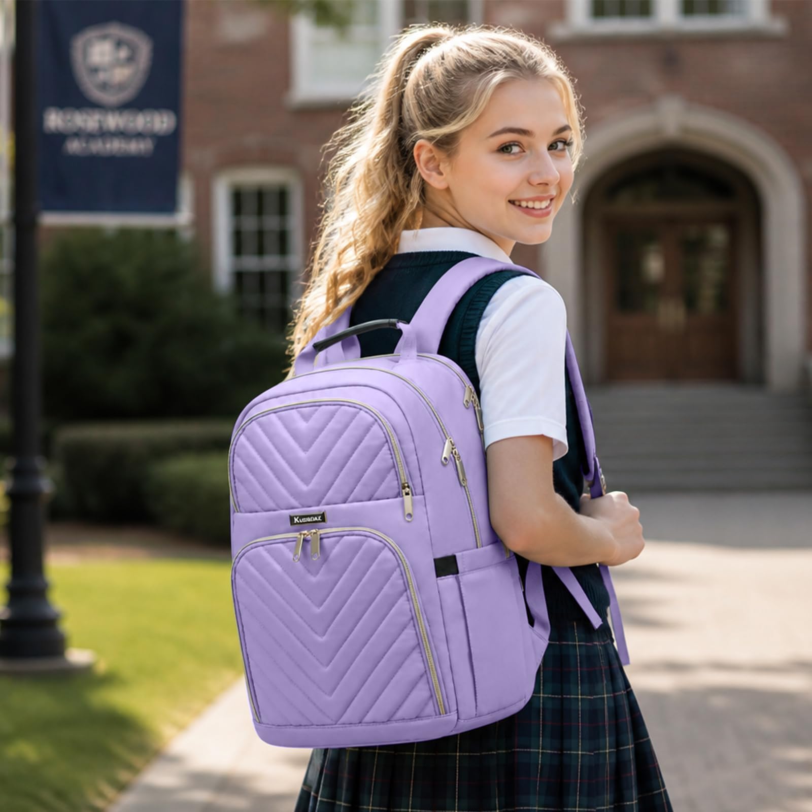 Backpack Women, 15.6 Inch School Backpack Girls Teenager with USB Charging Port, Laptop Backpack Stylish Daypack Waterproof for School, Uni, Travel, Work