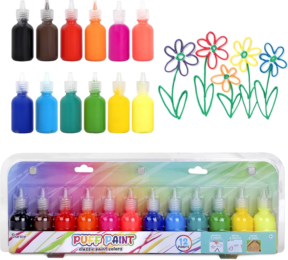 Playkidiz 3-D Art Puff Paint para niños, Paquete de 12 Colores de