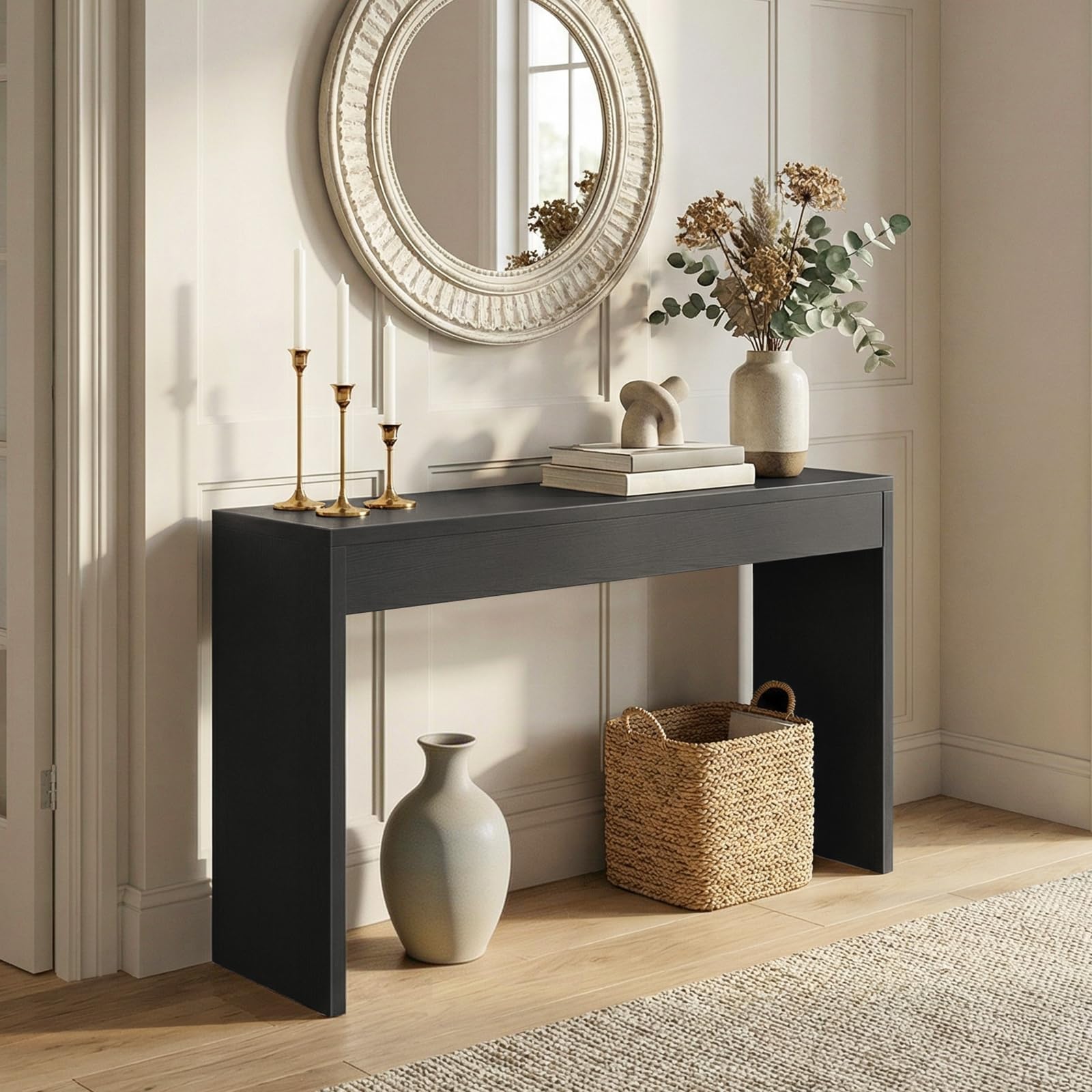HOOBRO 120 cm Konsolentisch, Beistelltisch, schmaler Eingangstisch, Sofatisch, offener Stauraum, Schlichter Stil, für Eingang, Diele, Wohnzimmer, Schlafzimmer, Esszimmer, Flur, Schwarz EBK123XG01