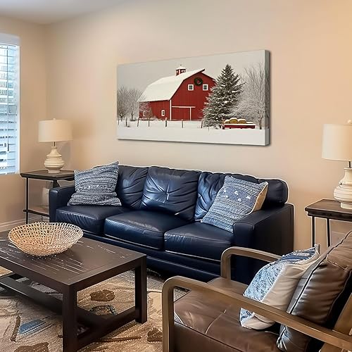 Miniatura 3 de 20"x 40" Canvas Wall Art Vintage Abstract Red Snowy Christmas Farm Barn Snow Winter Trees Framed Pictures Painting Prints Large Wall Art for Living