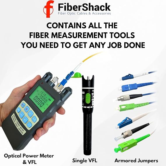 FiberShack - Fiber Optic Cleaning Kit & Fiber Tester Kit - 10 Piece Fiber Cleaning Kit & Fiber Optic Tester Kit for SC/APC, ST, SC & LC Fiber - Khaki Sling Bag for Easy Access