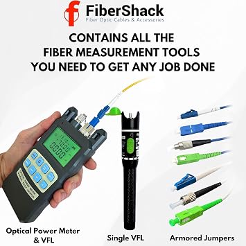 FiberShack - Fiber Optic Cleaning Kit & Fiber Tester Kit - 10 Piece Fiber Cleaning Kit & Fiber Optic Tester Kit for SC/APC, ST, SC & LC Fiber - Khaki Sling Bag for Easy Access