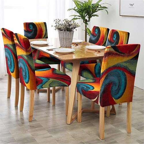 Miniatura 3 de Reateforin Juego de 6 fundas bohemias para sillas de comedor con estampado de cachemira, color rojo, verde, azul, naranja, colorido, abstracto,