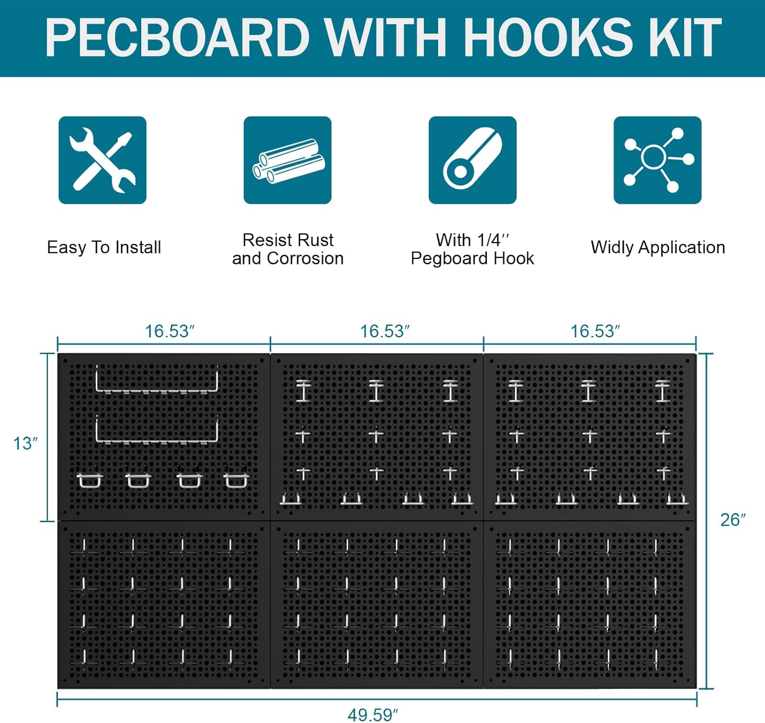 Metal Peg Board Kit with 1/4" Pegboard Accessories,Include 16.5"X13" Peg Board and Extra Thick Pegboard Accessories,Wall Organizer PegBoard Panels Tool Organizer Storage System (128)