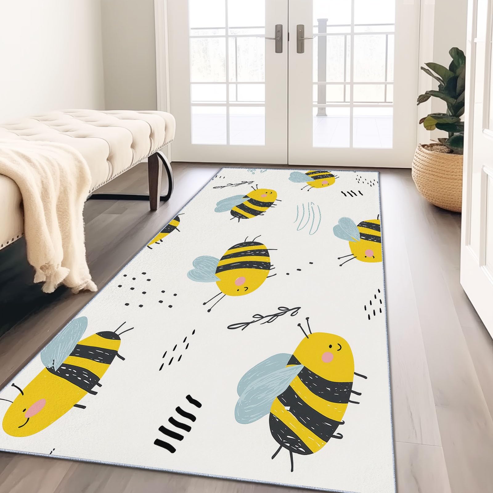 Tapis cuisine antidérapant et lavable 80x180 cm motif abeilles doux