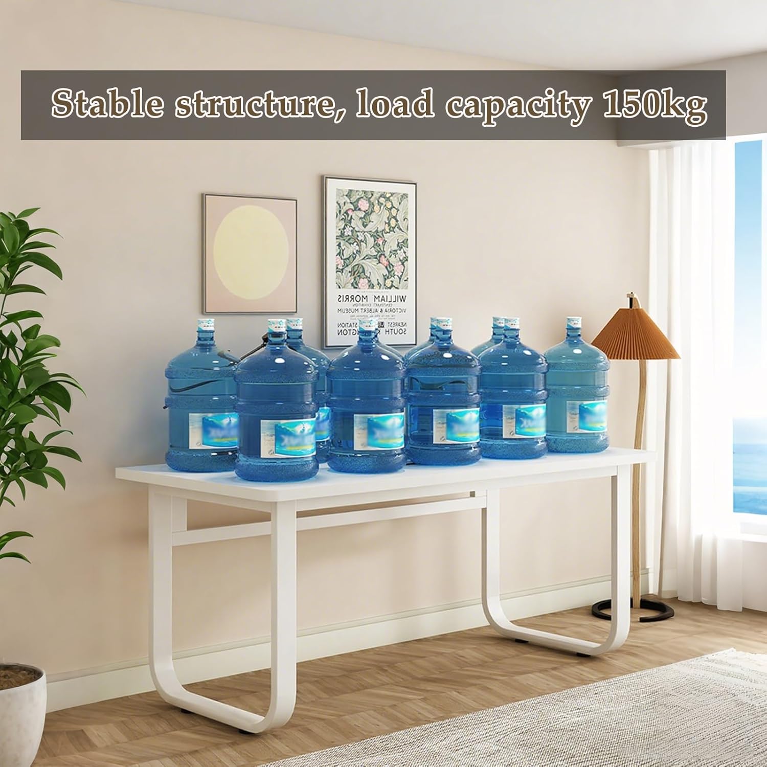 Home Office Desk Computer Desk Load-Bearing Capacity 150kg Scratch Resistant Heat Resistant Moisture Resistant Easy to Clean(White+White Frame,100x60x75cm)