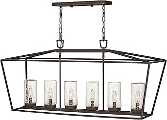 Hinkley Alford Place 2569OZ Outdoor Open Linear Chandelier, Die Cast Aluminum Frame, Clear Seedy Glass Shades, Oil Rubbed Bronze