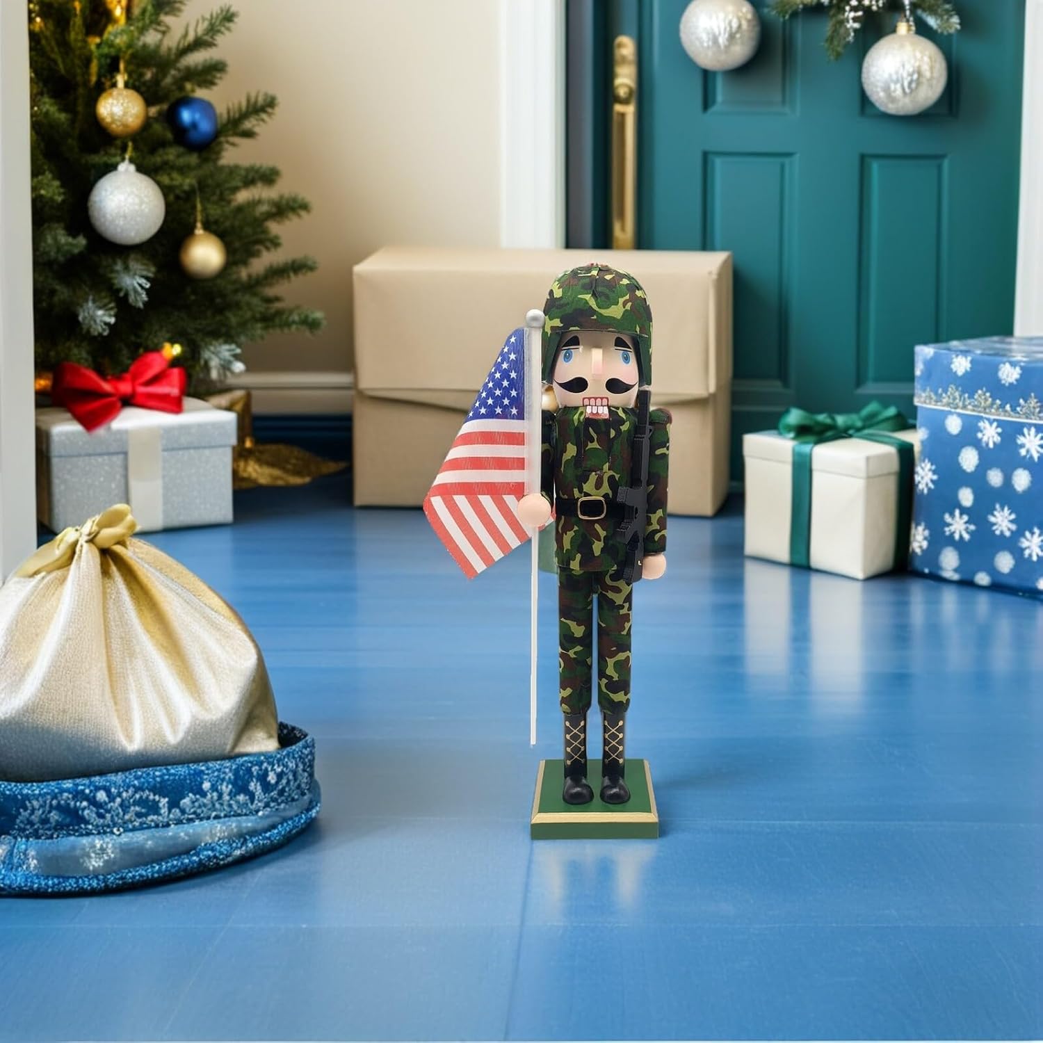 Amosfun Christmas Nutcracker Soldier Decoration, Wooden American Flag Nutcracker Figure, Festive Desktop Ornament for Holiday Tabletop and Home Décor