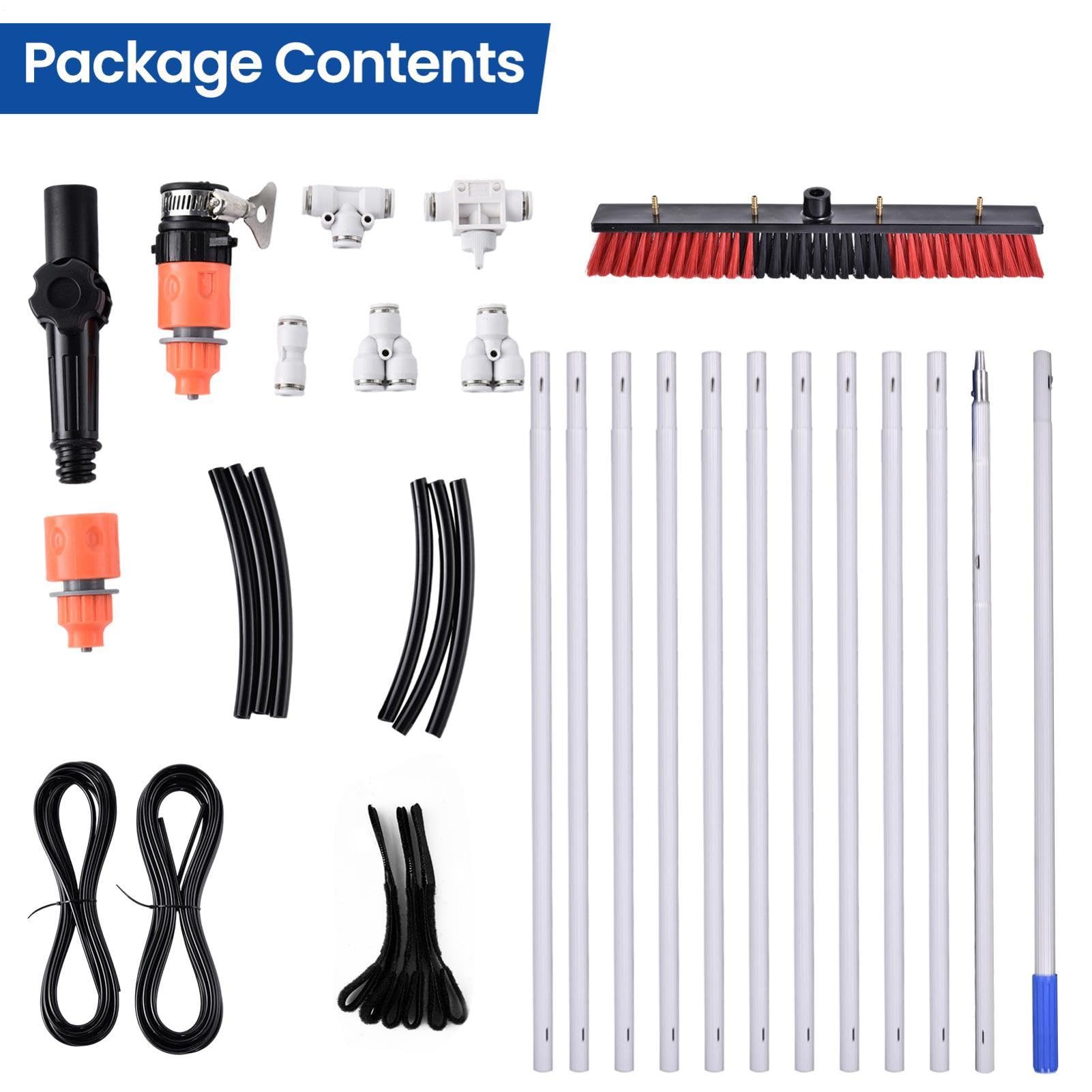 Limpiacristales telescópico con agua, cepillo de limpieza de ventanas y