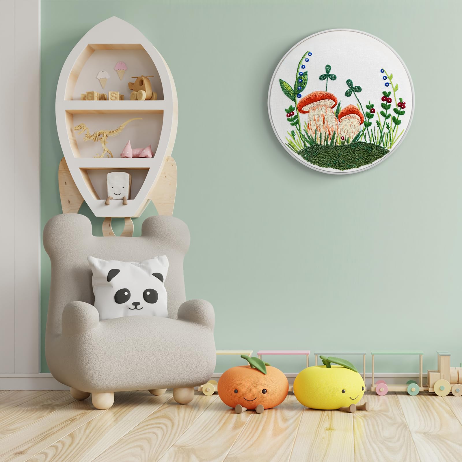 TINDTOP Kit Ricamo Per Principianti Adulti – Set Completo Con Motivi Funghi, Telaio, Fili Colorati E Istruzioni - 3