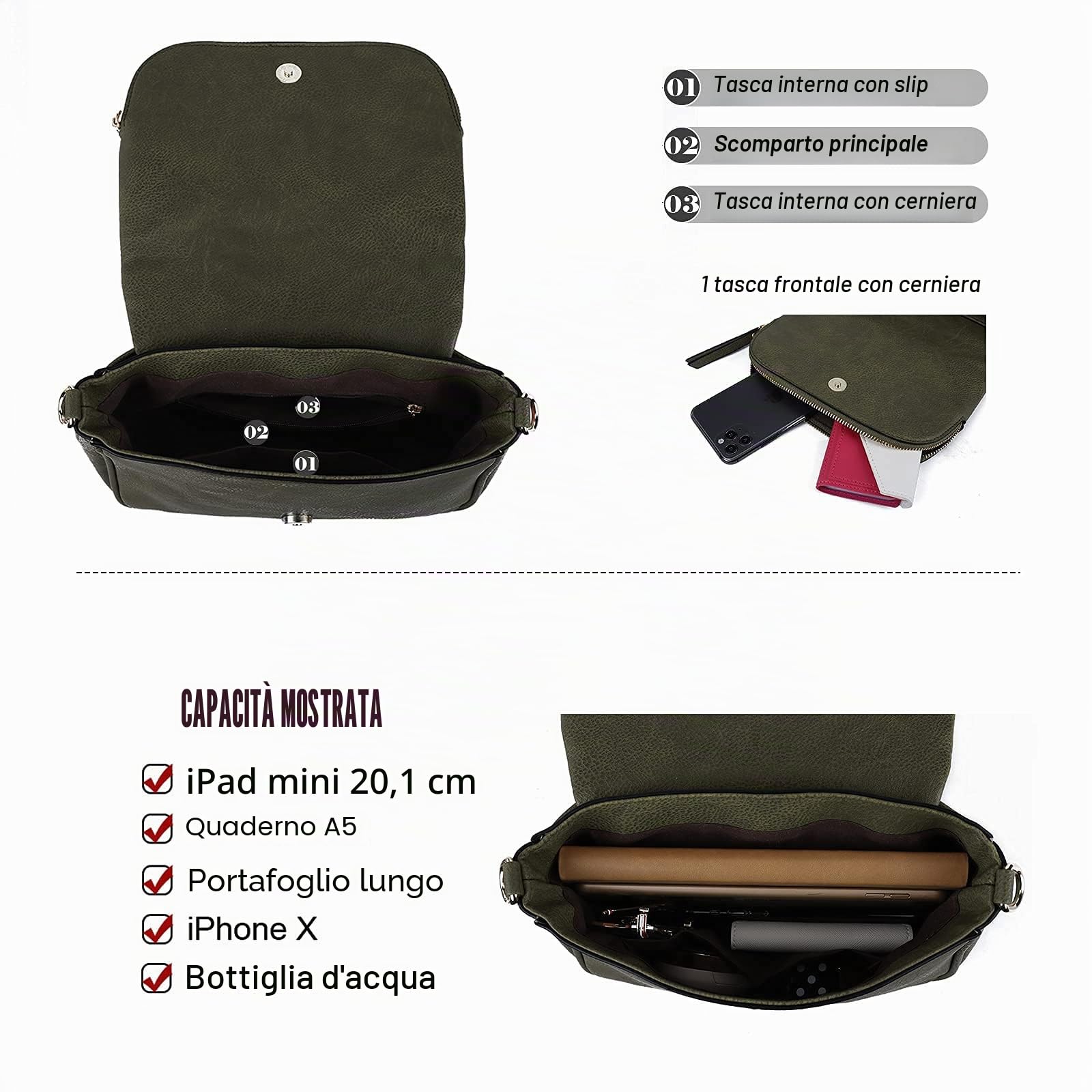Borse a tracolla per le donne, piccole borse a tracolla con tasche multiple, in pelle PU, piccole...