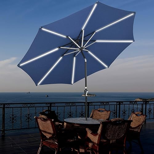 Miniatura 11 de Yescom Outdoor Solar Powered LED Patio Umbrella with Crank Tilt for Garden Backyard Deck Table Market Poolside Party Event 2-Beige,3-Negro