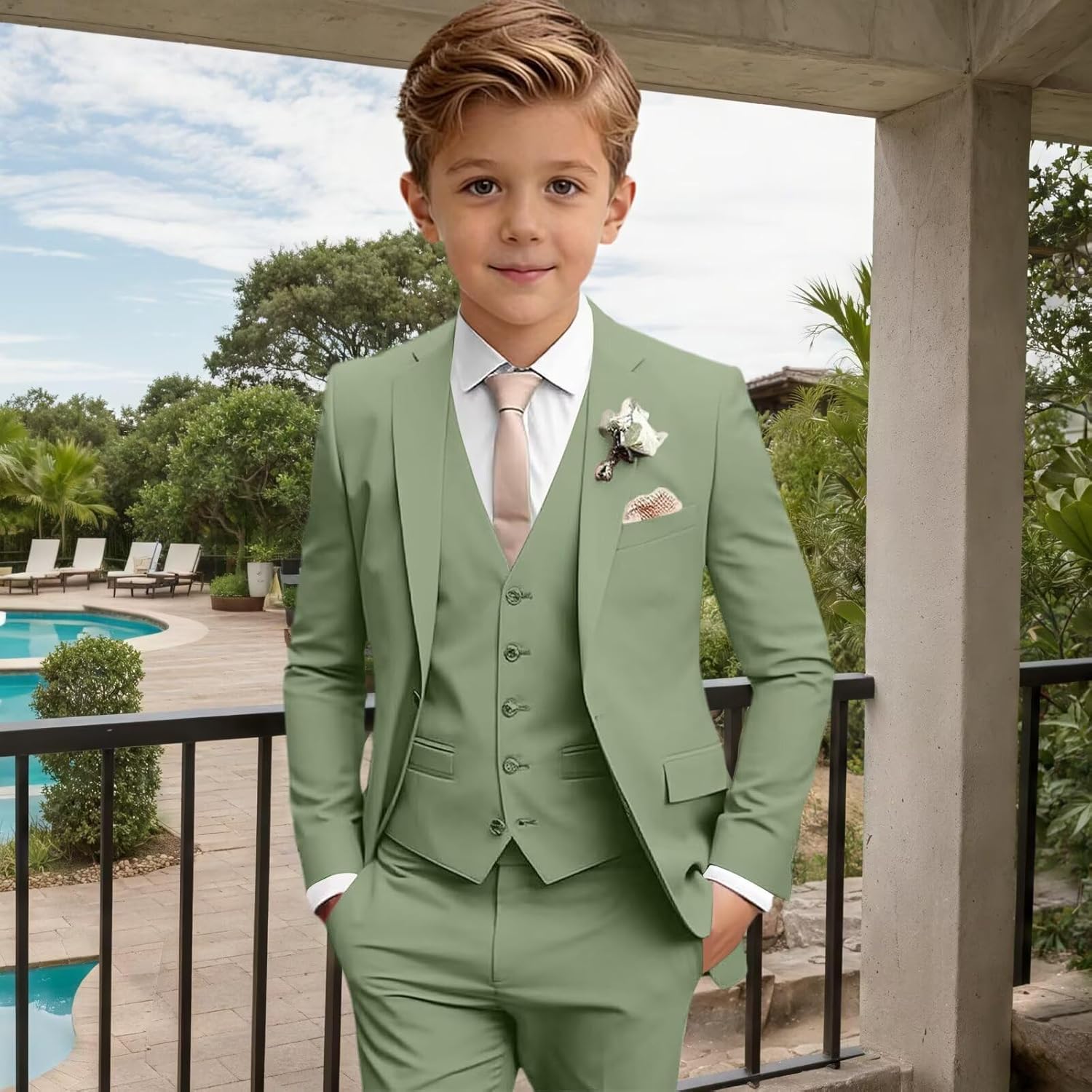 Boy Suits 3 Piece Formal Wedding Tuxedos Slim Fit Jacket Vest Pants for Teen Prom Homecoming