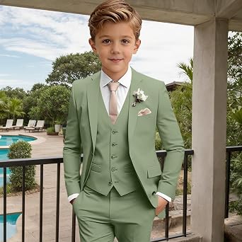 Boy Suits 3 Piece Formal Wedding Tuxedos Slim Fit Jacket Vest Pants for Teen Prom Homecoming