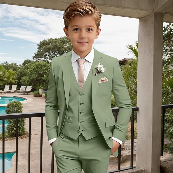 Boy Suits 3 Piece Formal Wedding Tuxedos Slim Fit Jacket Vest Pants for Teen Prom Homecoming