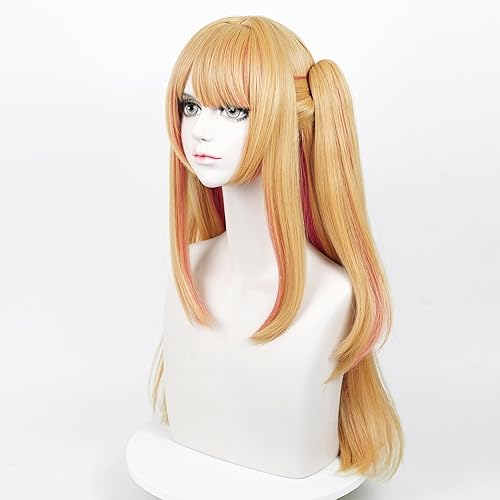 Miniatura 4 de Peluca de cosplay de anime rojo naranja para mujer y niña, cola de caballo individual con flequillo, cabello lacio, peluca larga diaria resistente