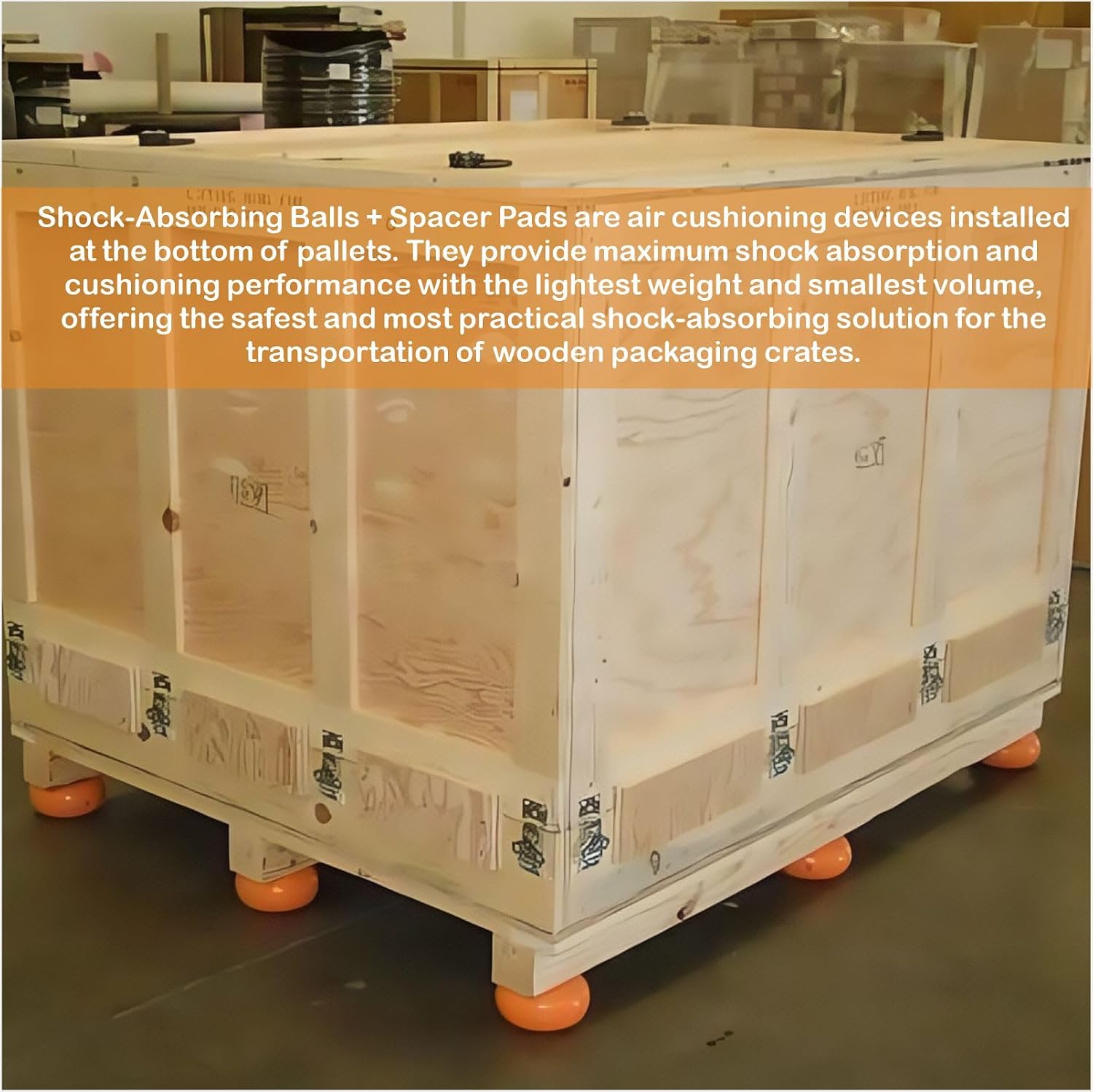 Air Pallet Shockproof Cushion with Spacer - Wooden Crate Protection Vibration Pads for Wareroom Heavy Cargo Transportation, 4 Pcs (Orange)